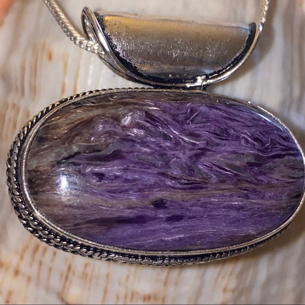 Handcrafted Oval Purple Stone Pendant set in Sterling Silver